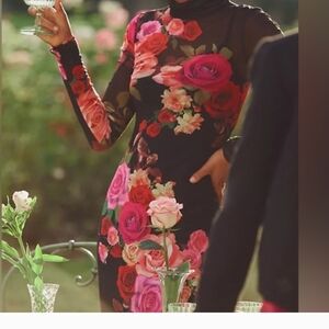 Rinascimento Black Dress with Vibrant Floral Design